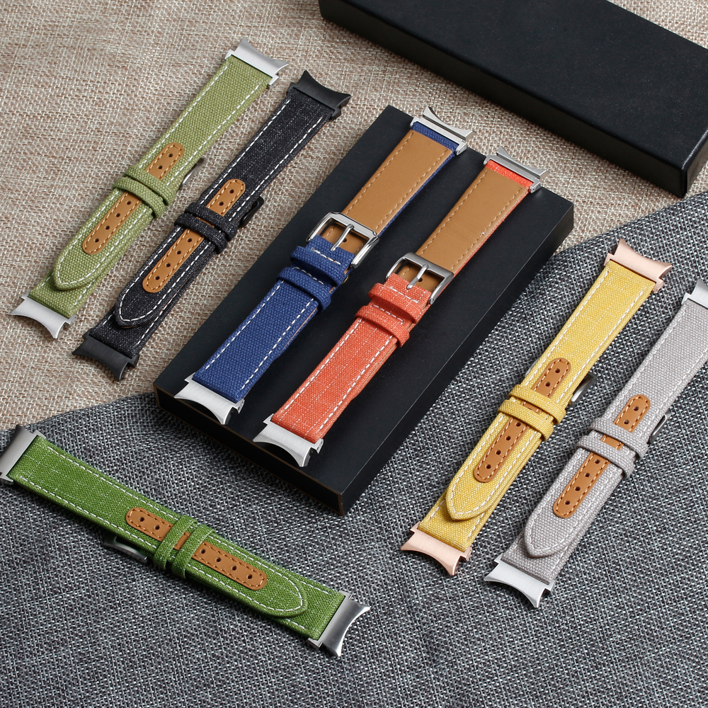 Custom Samsung Galaxy Watch 4 Bands Canvas And Leather Hybrid Watch