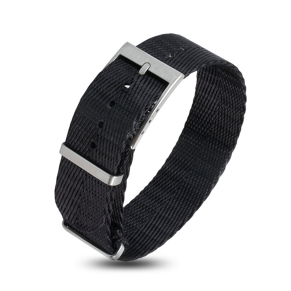 CONKLY High Quality Herringbone Nylon Watch Band Black in 20mm with
