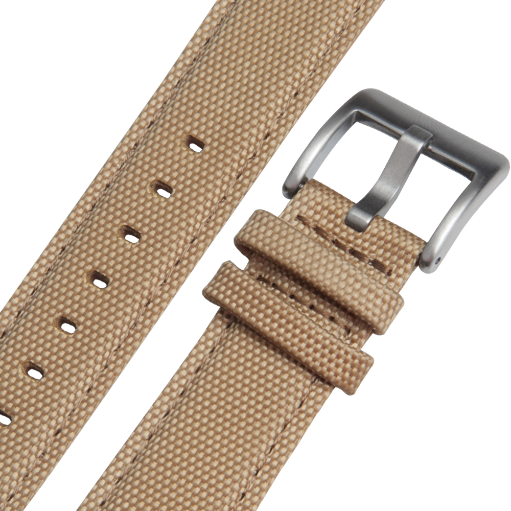 Brown Color Cordura Watch Strap with Brushed Buckle Nylon And Leather